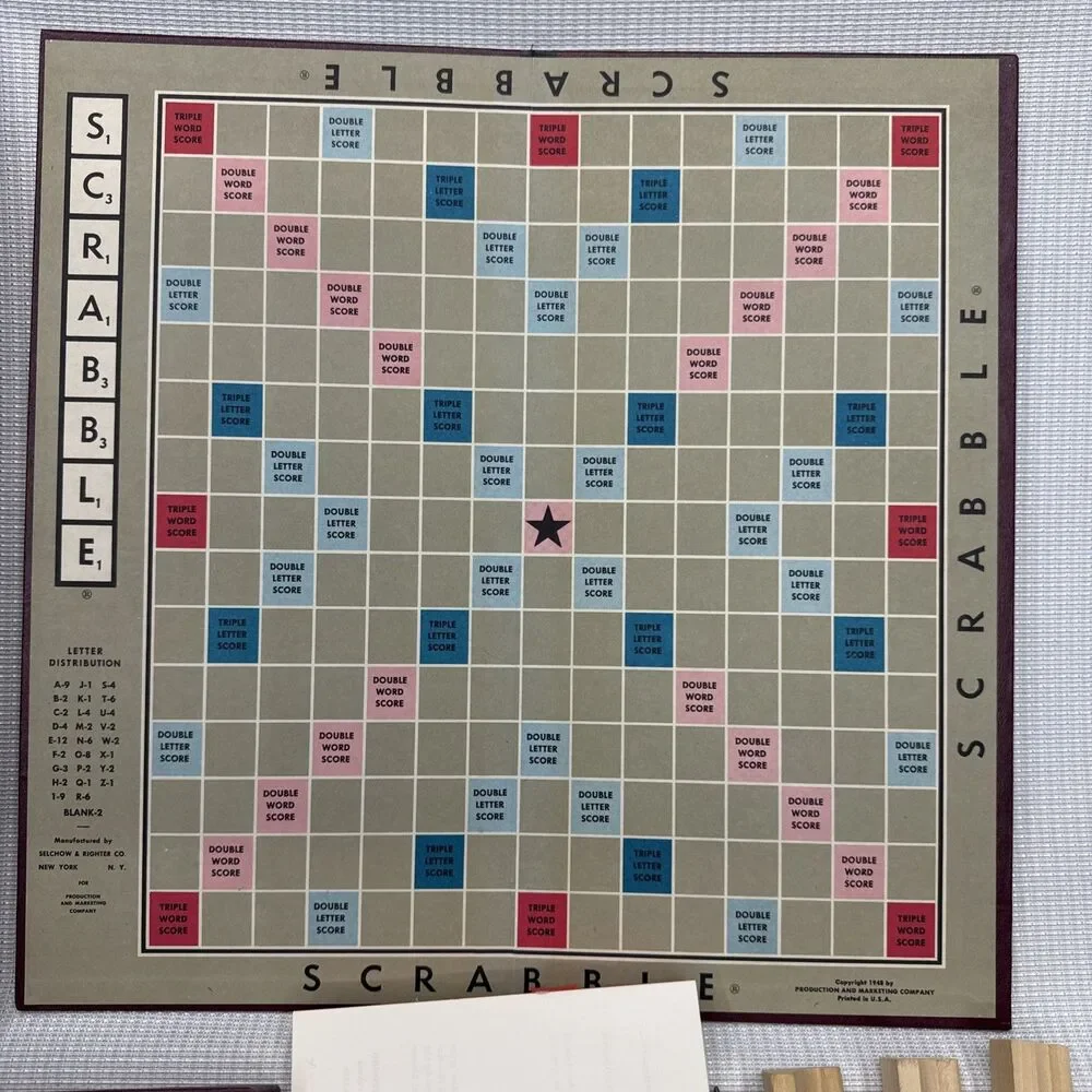 1948-1953 Vintage SCRABBLE Board Game Selchow Righter Wood Tiles Old Classic